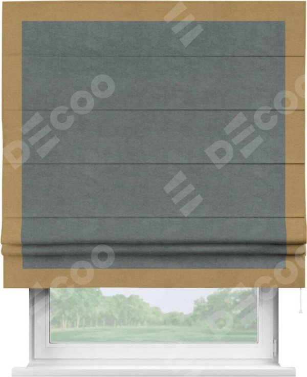 Римская штора «Кортин» с кантом Чесс, для проема, ткань вельвет серый