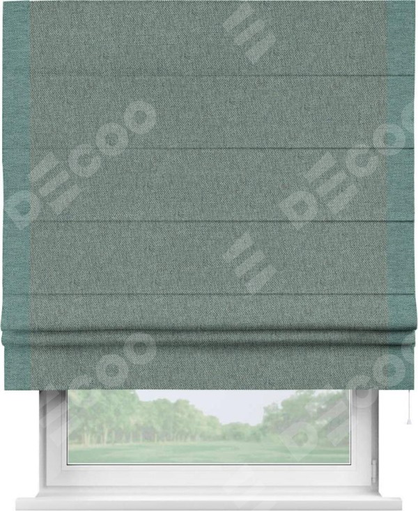 Римская штора «Кортин» с кантом Стрим Дуо, для проема, ткань стиф димаут серо-голубой