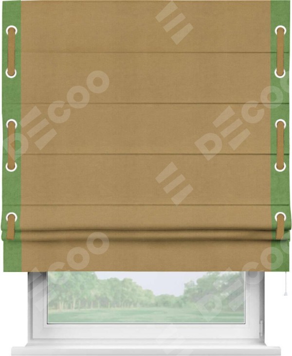 Римская штора «Кортин» с кантом Стрим Дуо (люверсы с пояском), для проема, ткань вельвет горчица