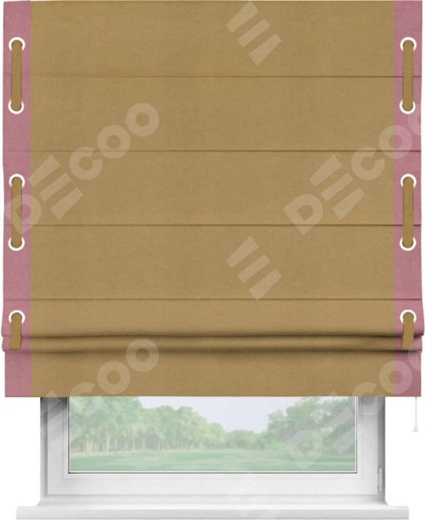 Римская штора «Кортин» с кантом Стрим Дуо (люверсы с пояском), для проема, ткань вельвет горчица